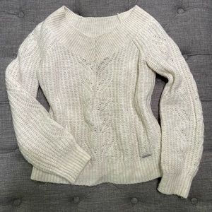 Abercrombie & Fitch Soft Cream Cable Knit Fisherman’s Boat V Neck Sweater XS